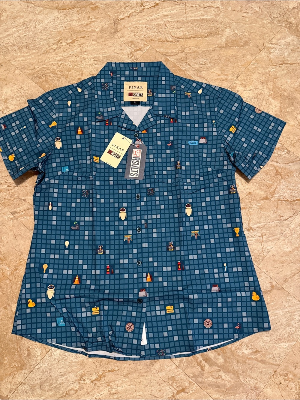 RSVLTS - WallE - Women’s Blue Short-Sleeve Button-Down Camp Shirt